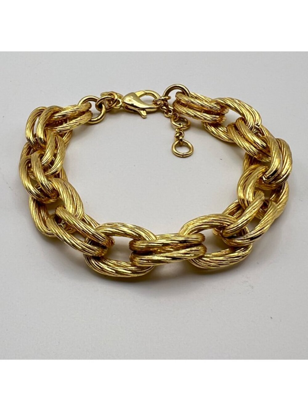 J Crew Gold-Tone Bracelet Textured Chain Double Link Adjustable Classic Stack - Picture 2 of 8